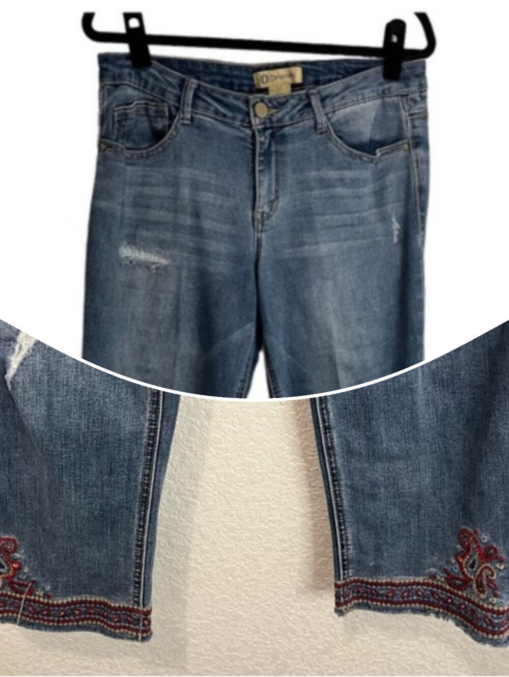 Democracy Size 10 Jeans Embroidered Hem Amazing! Straight Flood!